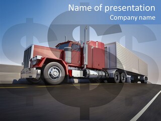 A Red Semi Truck Driving Down A Highway PowerPoint Template