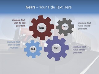 A Red Semi Truck Driving Down A Highway PowerPoint Template