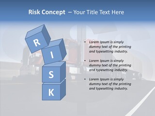 A Red Semi Truck Driving Down A Highway PowerPoint Template
