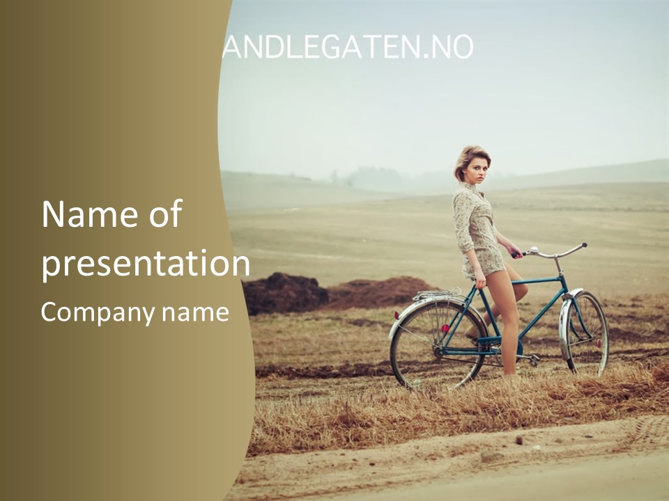 A Woman Riding A Bike Down A Dirt Road PowerPoint Template