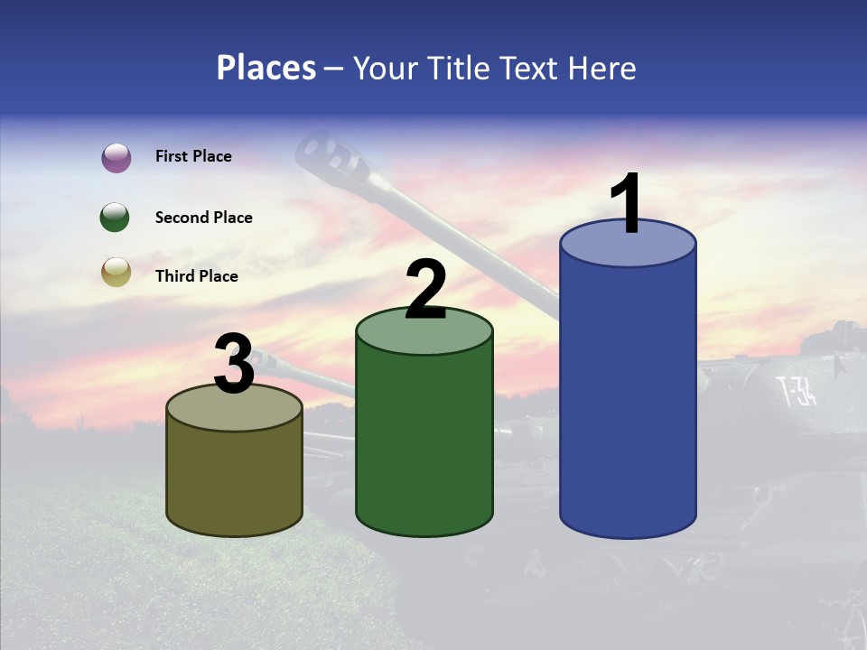 A Tank On A Grassy Field With A Sunset In The Background PowerPoint Template