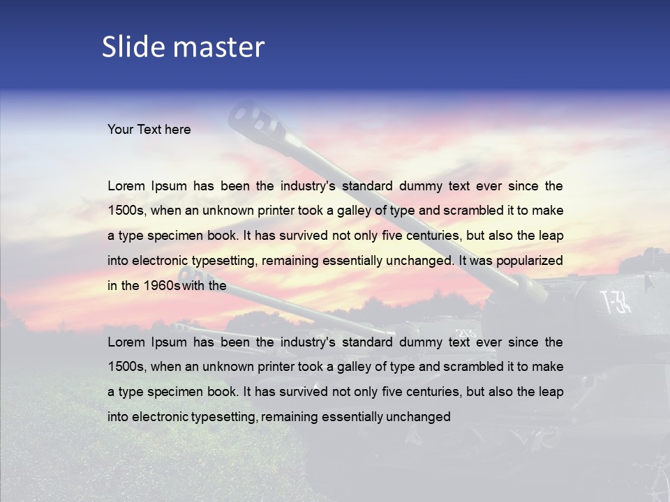 A Tank On A Grassy Field With A Sunset In The Background PowerPoint Template