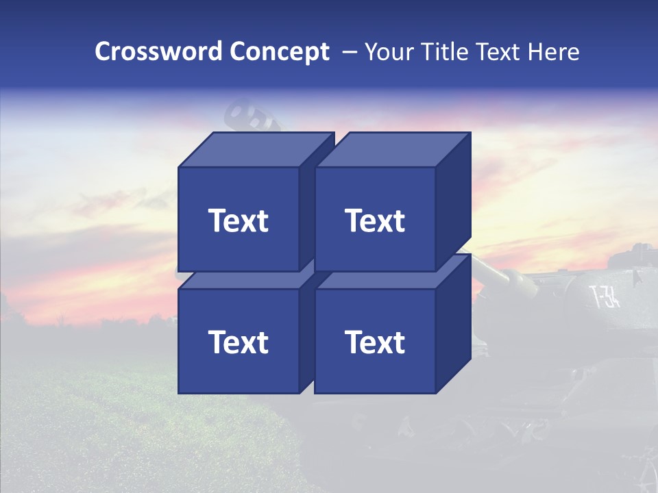 A Tank On A Grassy Field With A Sunset In The Background PowerPoint Template