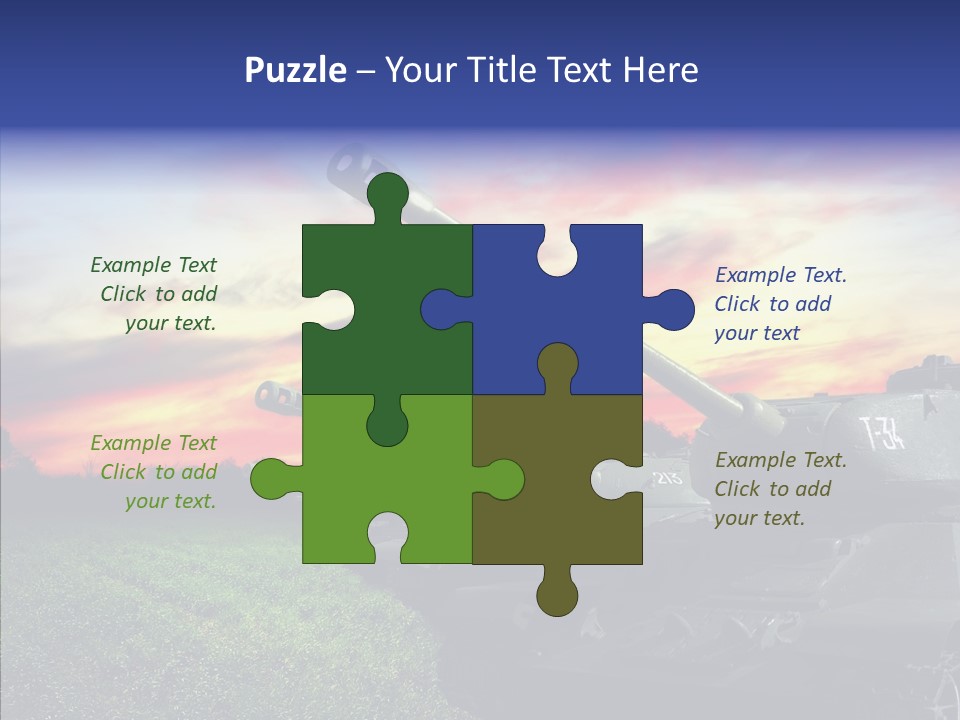 A Tank On A Grassy Field With A Sunset In The Background PowerPoint Template