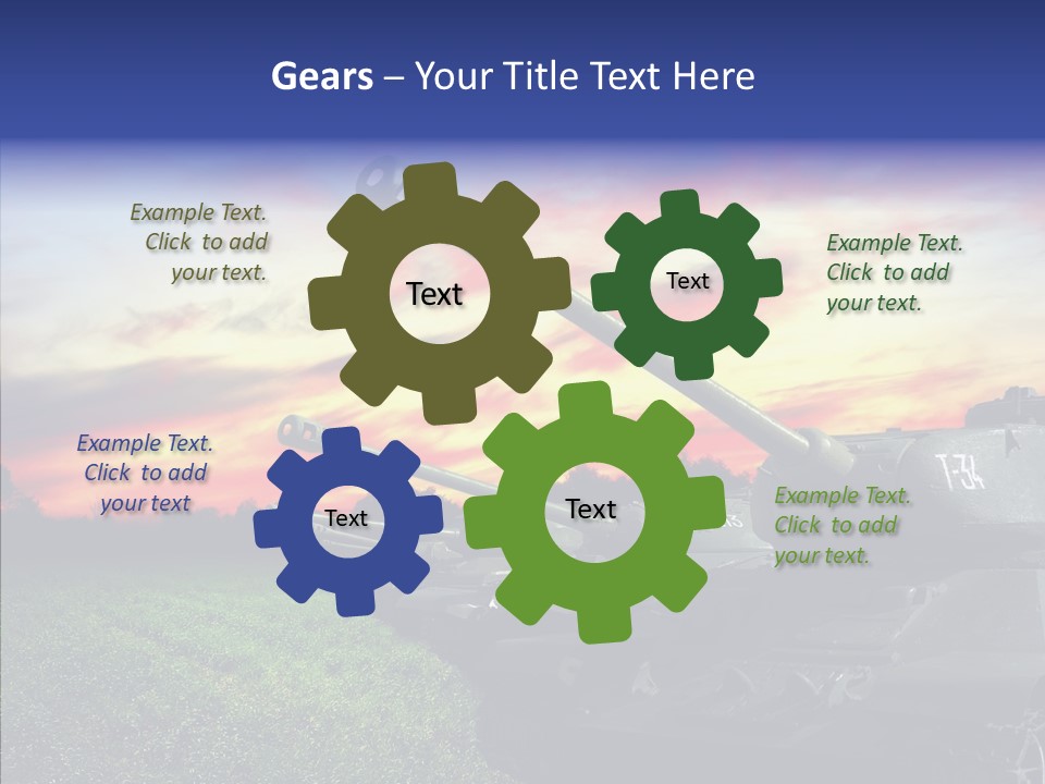 A Tank On A Grassy Field With A Sunset In The Background PowerPoint Template