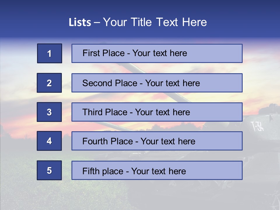 A Tank On A Grassy Field With A Sunset In The Background PowerPoint Template