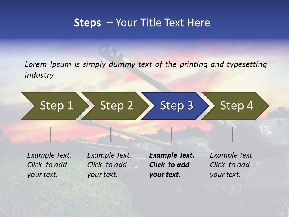 A Tank On A Grassy Field With A Sunset In The Background PowerPoint Template