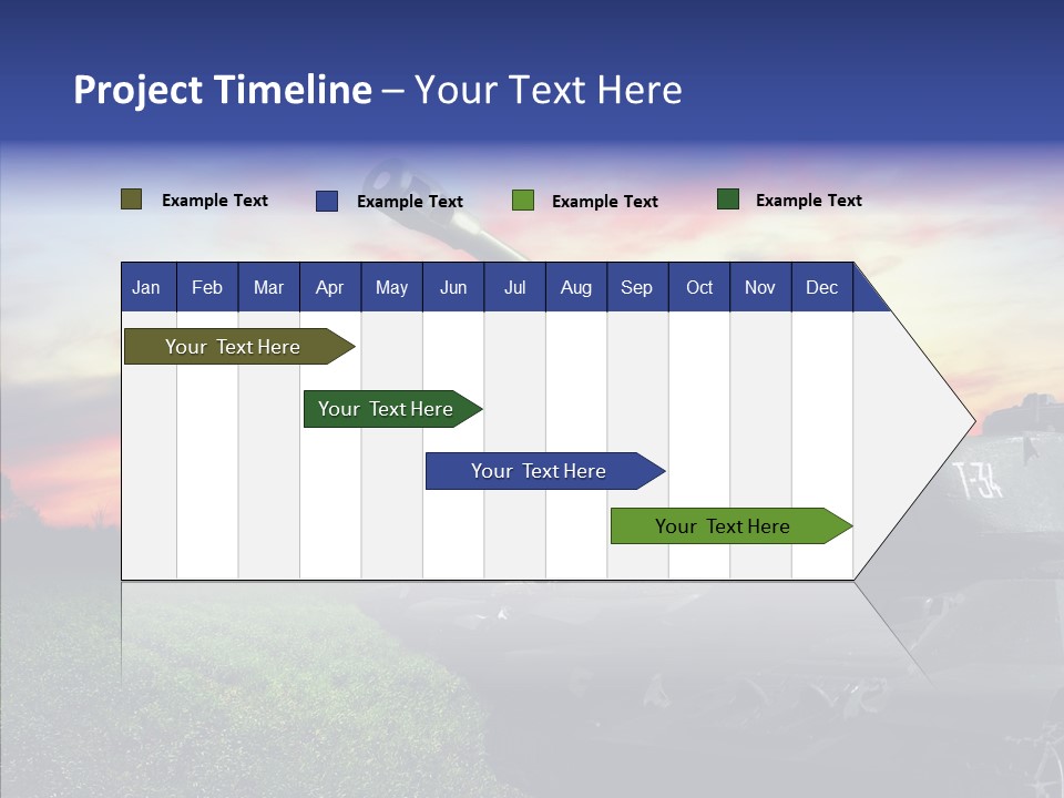 A Tank On A Grassy Field With A Sunset In The Background PowerPoint Template