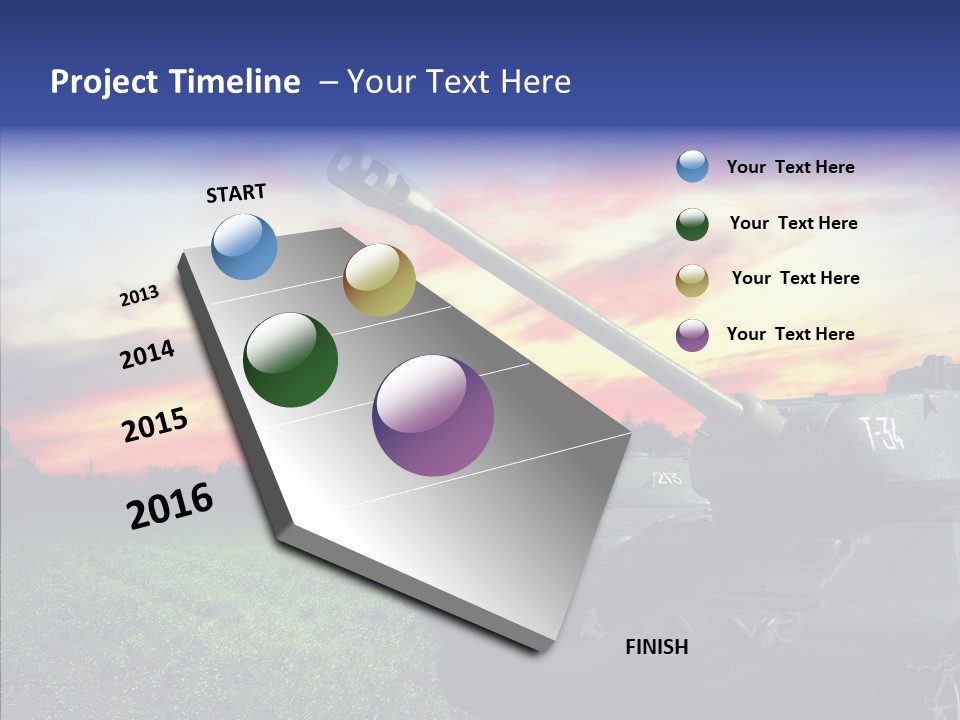 A Tank On A Grassy Field With A Sunset In The Background PowerPoint Template