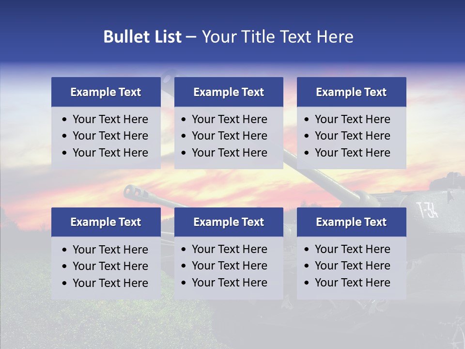 A Tank On A Grassy Field With A Sunset In The Background PowerPoint Template