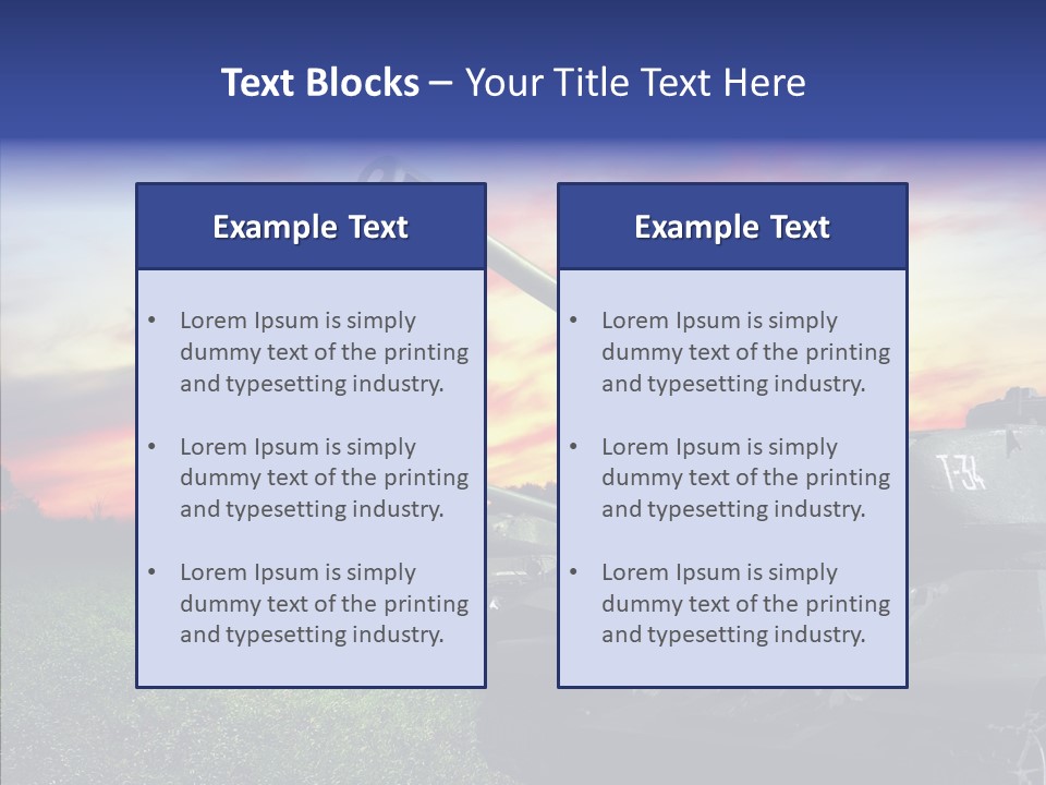 A Tank On A Grassy Field With A Sunset In The Background PowerPoint Template