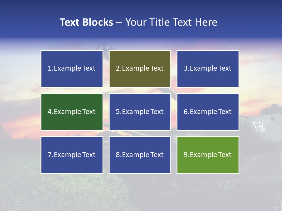A Tank On A Grassy Field With A Sunset In The Background PowerPoint Template