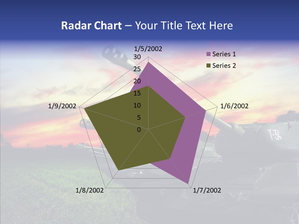 A Tank On A Grassy Field With A Sunset In The Background PowerPoint Template