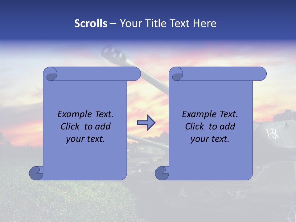A Tank On A Grassy Field With A Sunset In The Background PowerPoint Template
