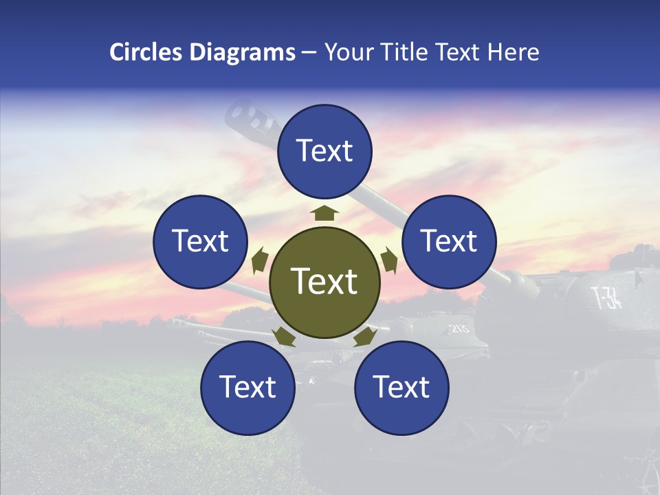 A Tank On A Grassy Field With A Sunset In The Background PowerPoint Template