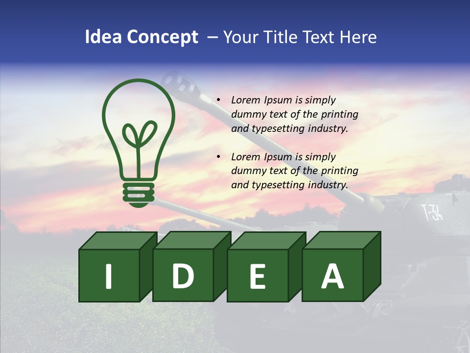A Tank On A Grassy Field With A Sunset In The Background PowerPoint Template