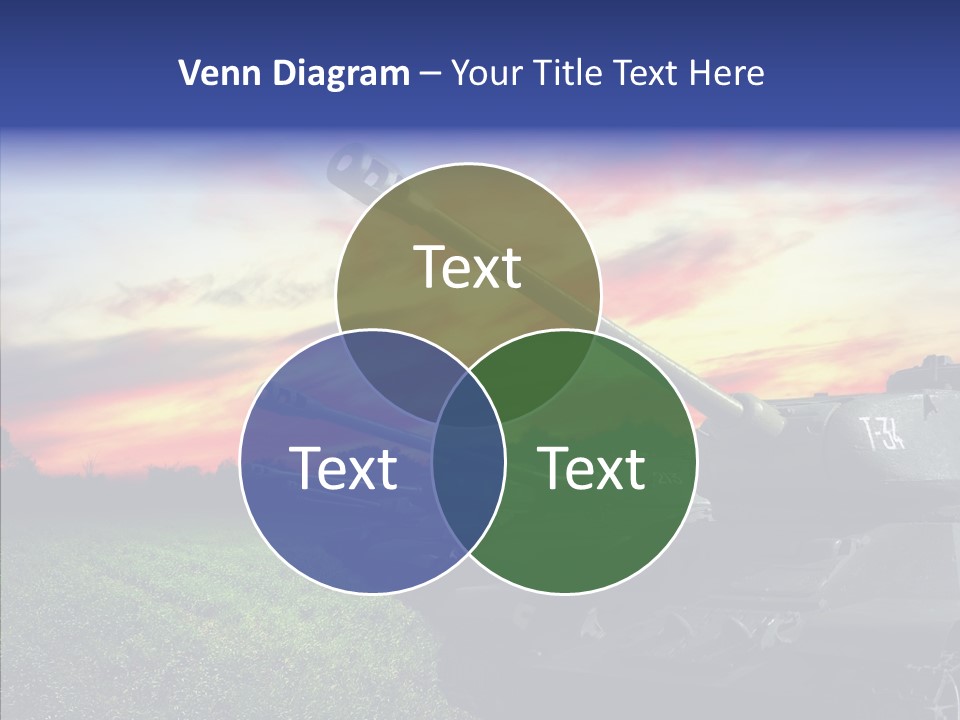 A Tank On A Grassy Field With A Sunset In The Background PowerPoint Template