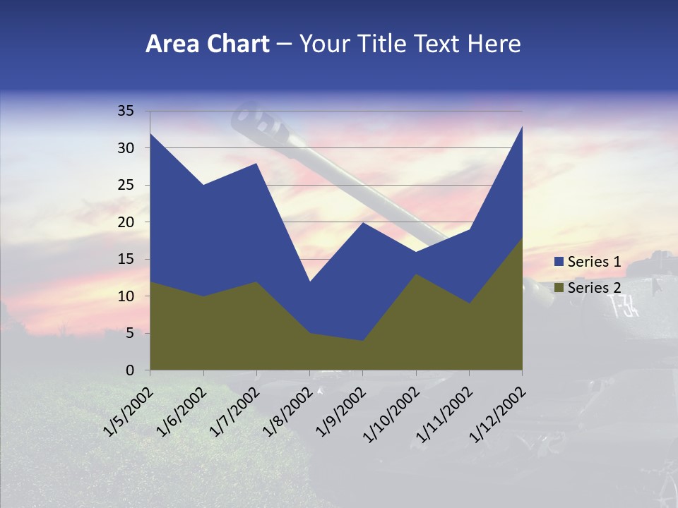 A Tank On A Grassy Field With A Sunset In The Background PowerPoint Template