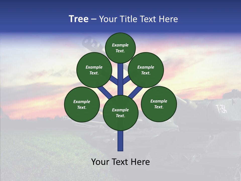 A Tank On A Grassy Field With A Sunset In The Background PowerPoint Template