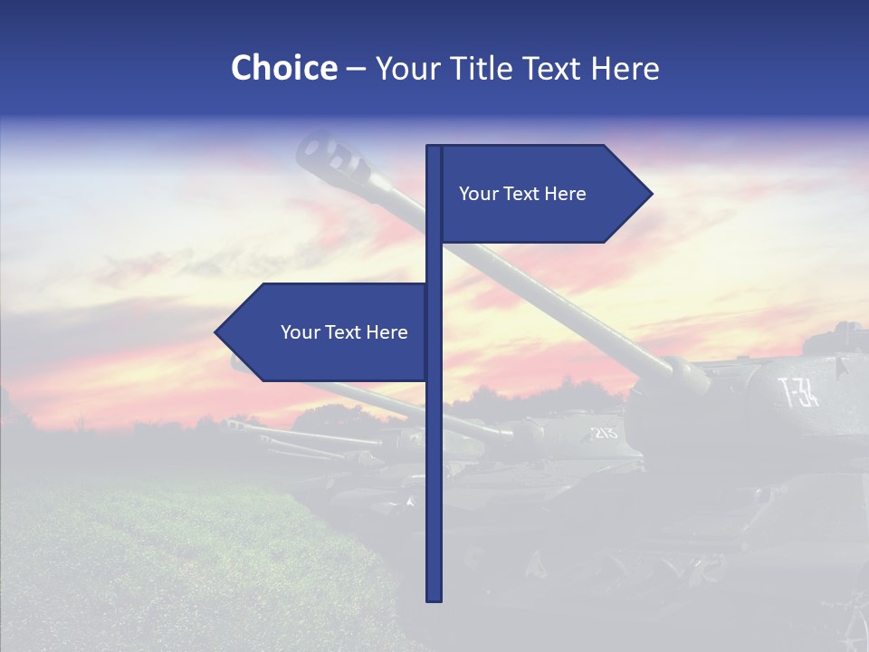 A Tank On A Grassy Field With A Sunset In The Background PowerPoint Template