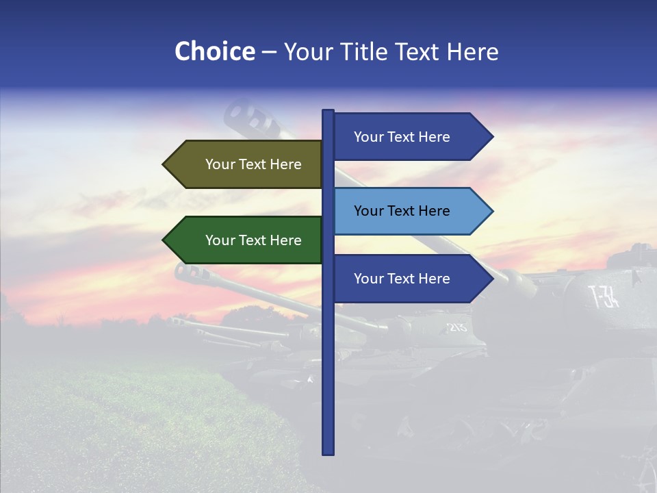 A Tank On A Grassy Field With A Sunset In The Background PowerPoint Template