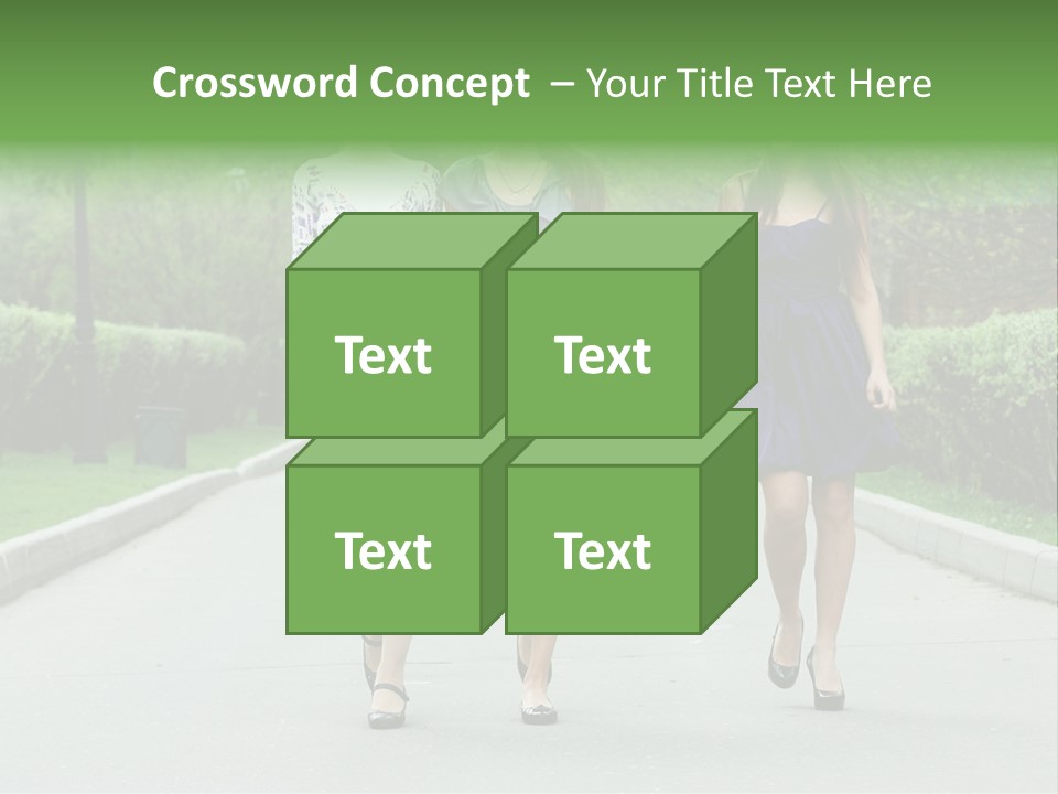 Three Girls Walking Down A Sidewalk In A Park PowerPoint Template