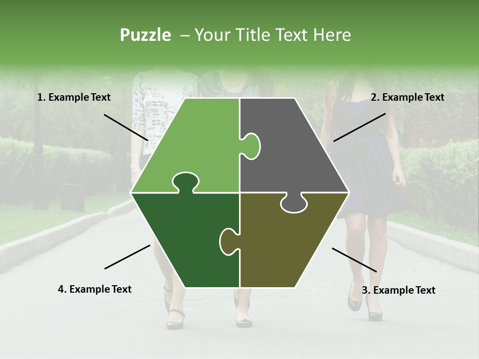 Three Girls Walking Down A Sidewalk In A Park PowerPoint Template