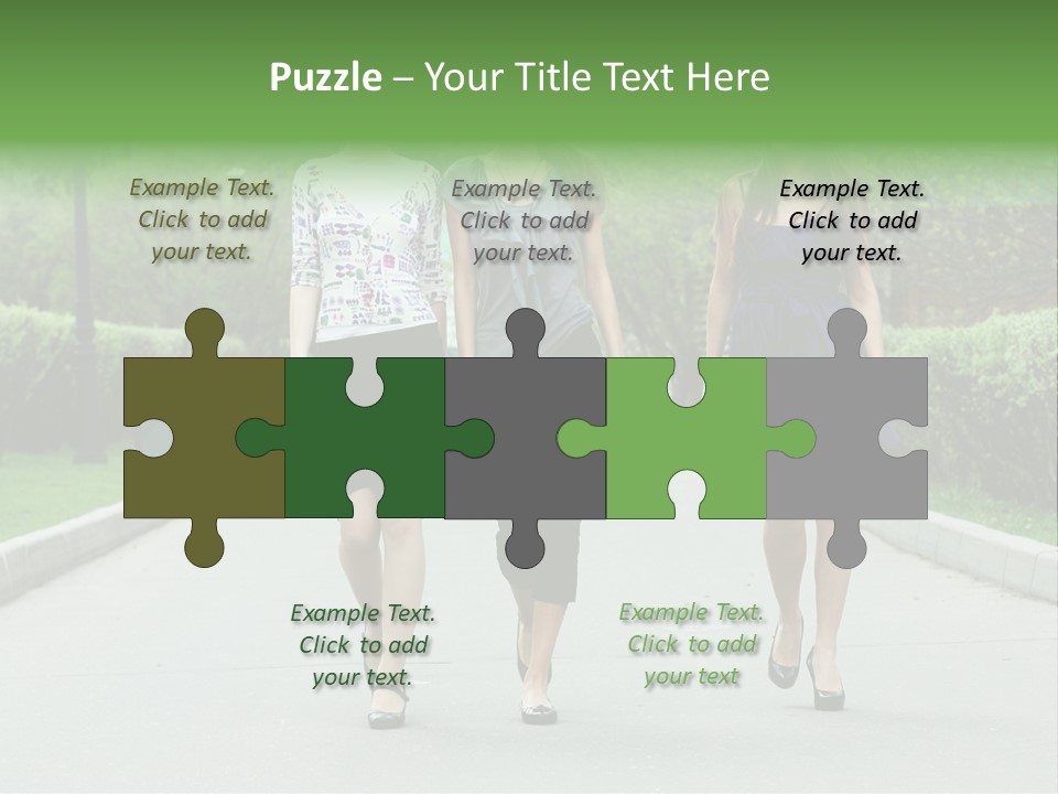 Three Girls Walking Down A Sidewalk In A Park PowerPoint Template