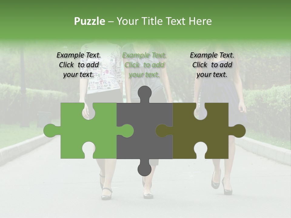 Three Girls Walking Down A Sidewalk In A Park PowerPoint Template