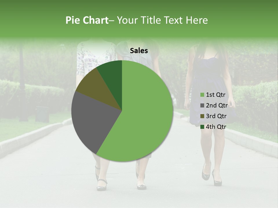 Three Girls Walking Down A Sidewalk In A Park PowerPoint Template