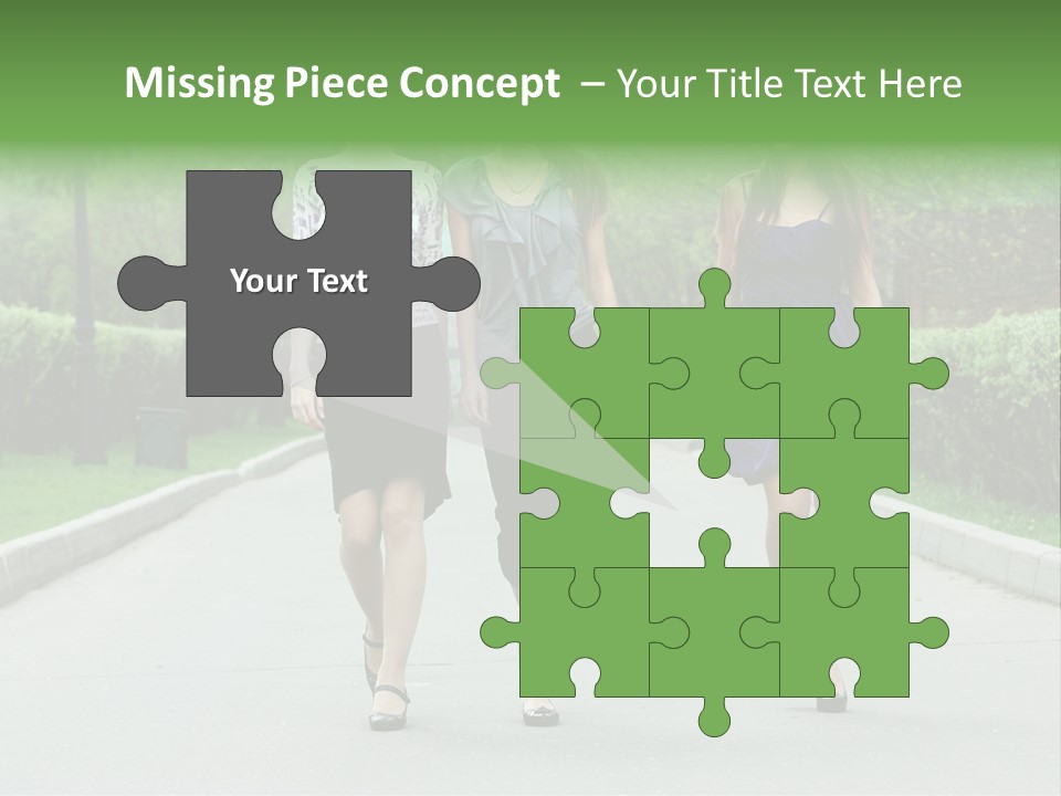 Three Girls Walking Down A Sidewalk In A Park PowerPoint Template