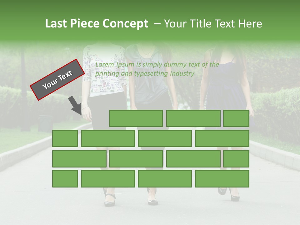 Three Girls Walking Down A Sidewalk In A Park PowerPoint Template