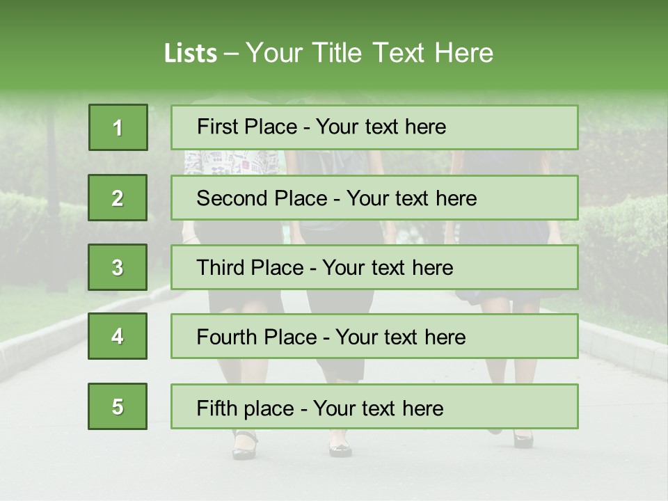 Three Girls Walking Down A Sidewalk In A Park PowerPoint Template