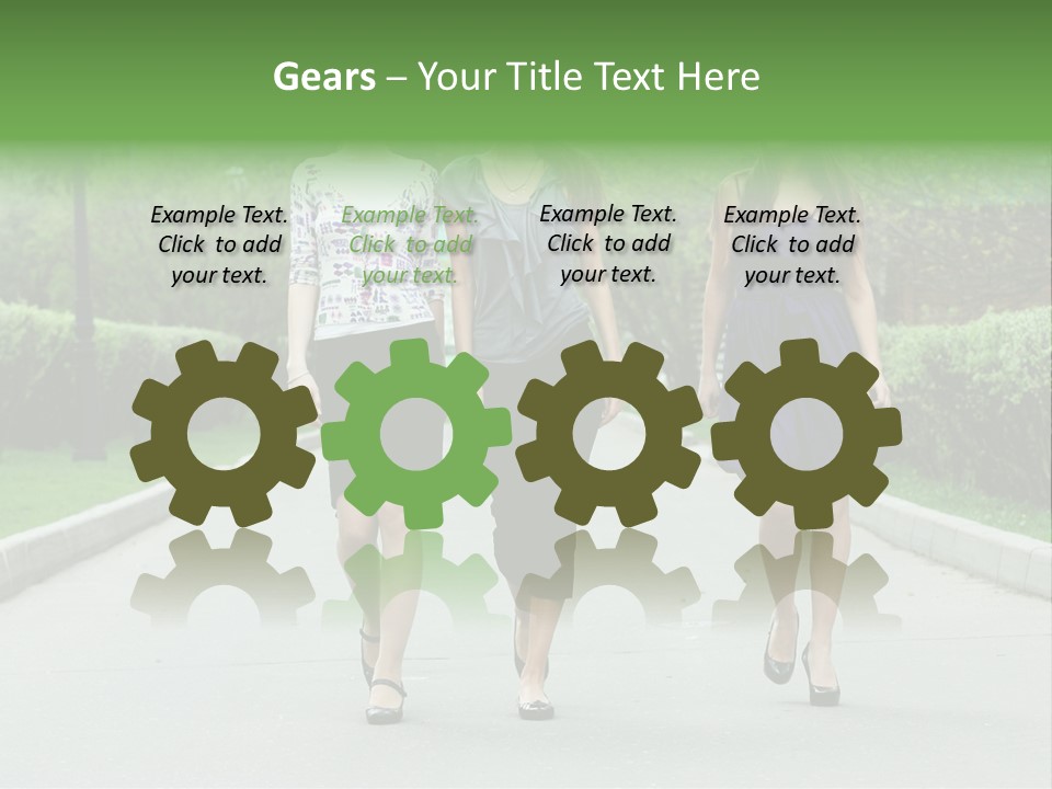 Three Girls Walking Down A Sidewalk In A Park PowerPoint Template