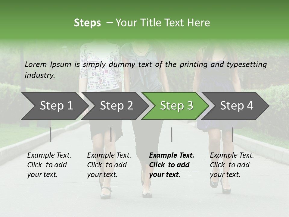 Three Girls Walking Down A Sidewalk In A Park PowerPoint Template