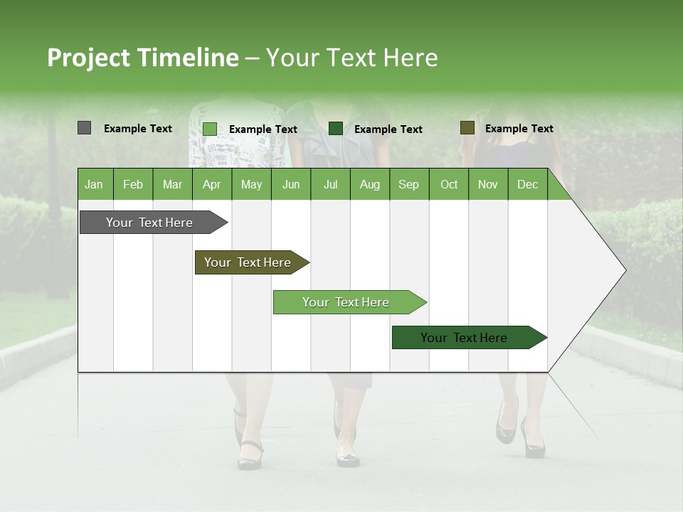 Three Girls Walking Down A Sidewalk In A Park PowerPoint Template