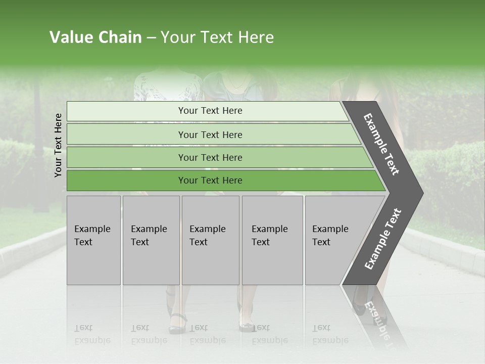 Three Girls Walking Down A Sidewalk In A Park PowerPoint Template