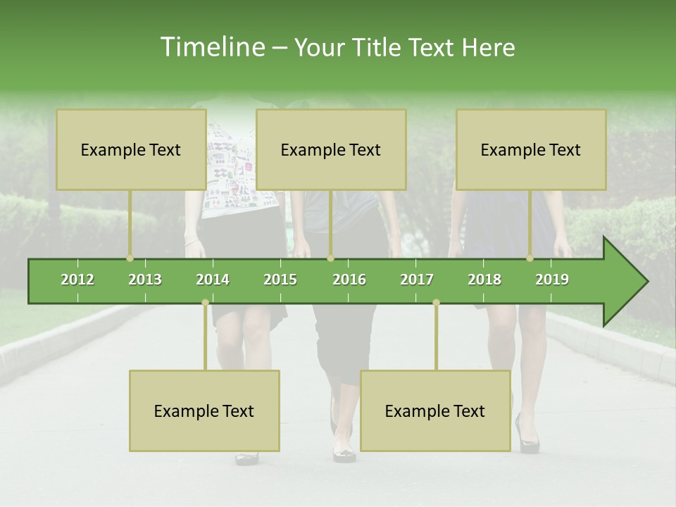 Three Girls Walking Down A Sidewalk In A Park PowerPoint Template