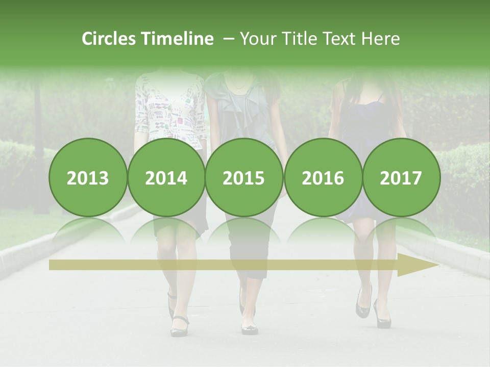 Three Girls Walking Down A Sidewalk In A Park PowerPoint Template