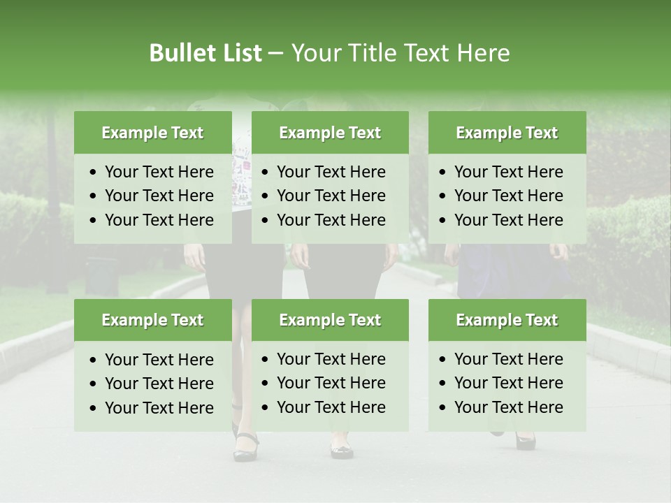 Three Girls Walking Down A Sidewalk In A Park PowerPoint Template