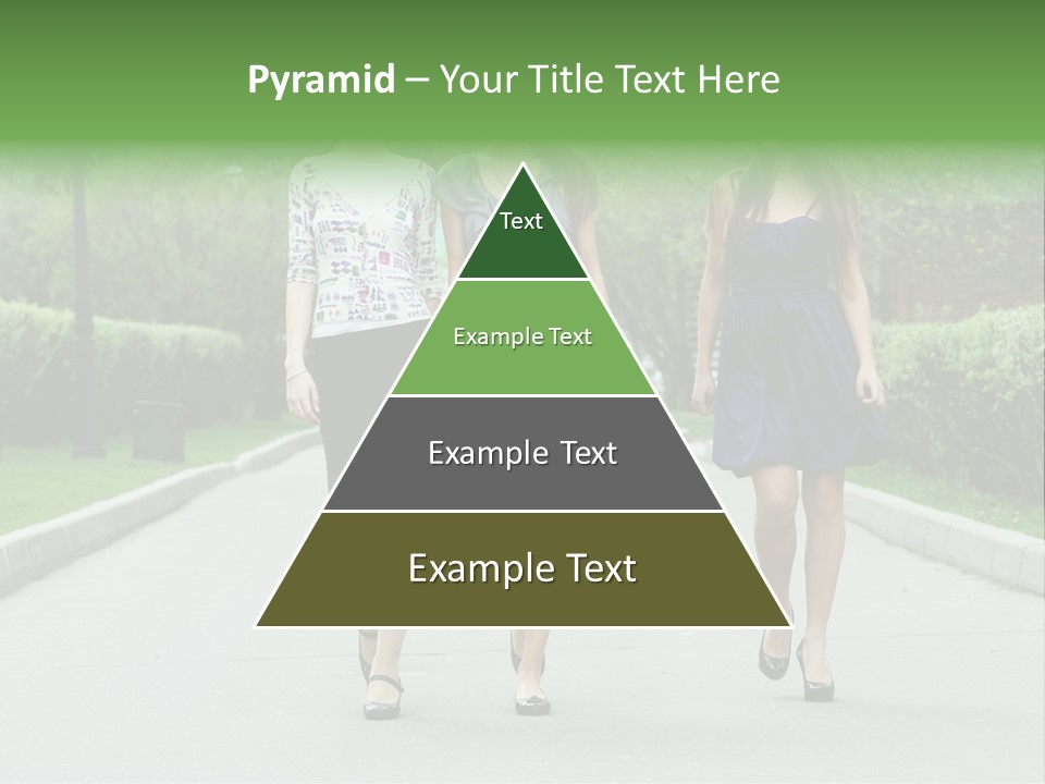 Three Girls Walking Down A Sidewalk In A Park PowerPoint Template