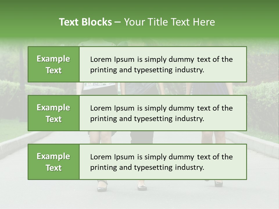 Three Girls Walking Down A Sidewalk In A Park PowerPoint Template