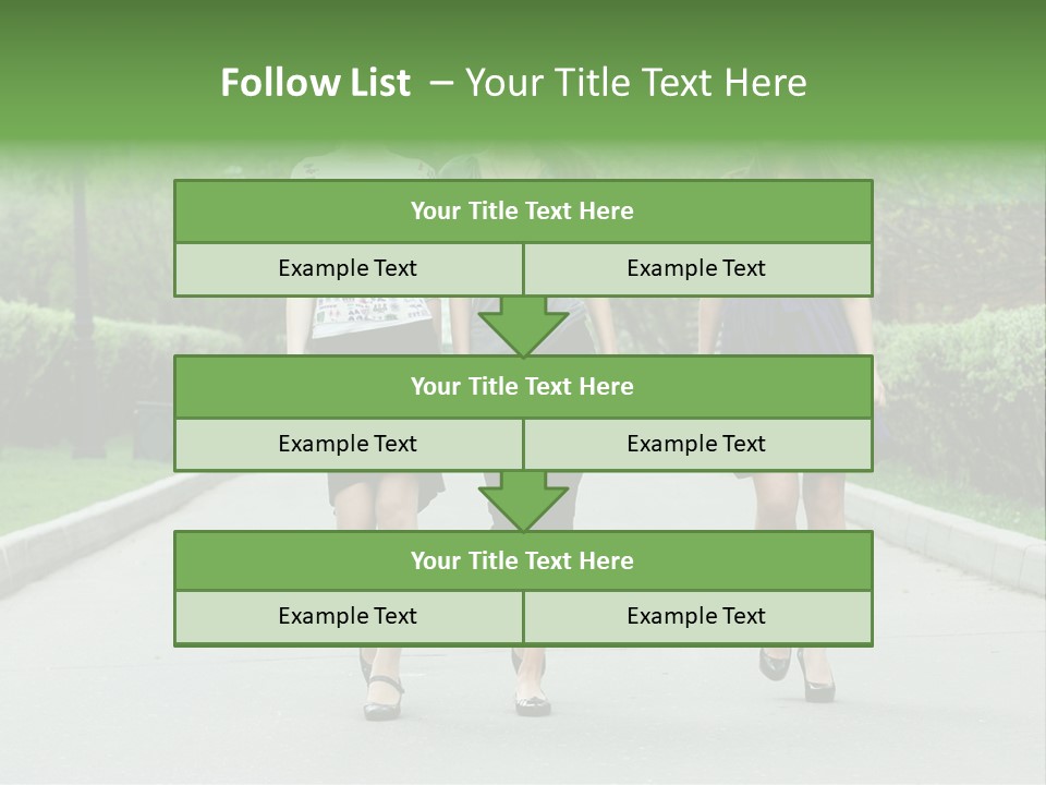 Three Girls Walking Down A Sidewalk In A Park PowerPoint Template