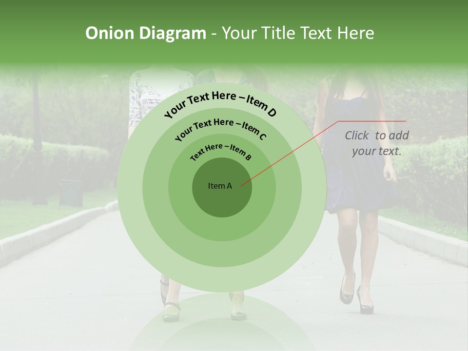 Three Girls Walking Down A Sidewalk In A Park PowerPoint Template