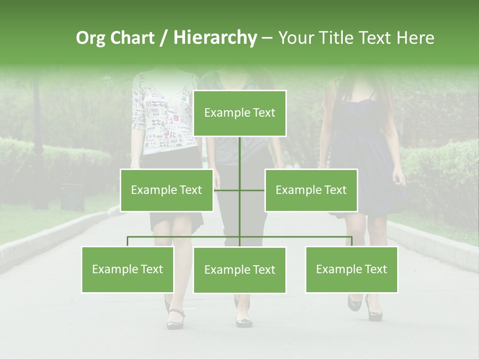 Three Girls Walking Down A Sidewalk In A Park PowerPoint Template