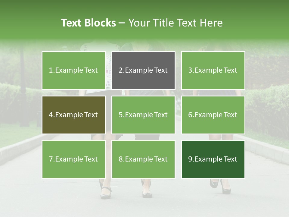 Three Girls Walking Down A Sidewalk In A Park PowerPoint Template