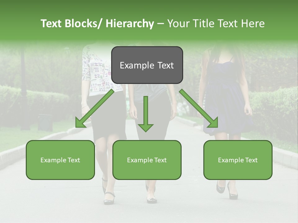 Three Girls Walking Down A Sidewalk In A Park PowerPoint Template
