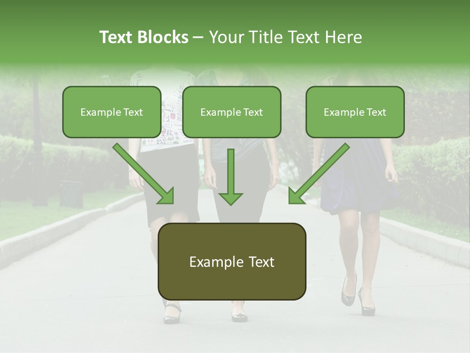 Three Girls Walking Down A Sidewalk In A Park PowerPoint Template
