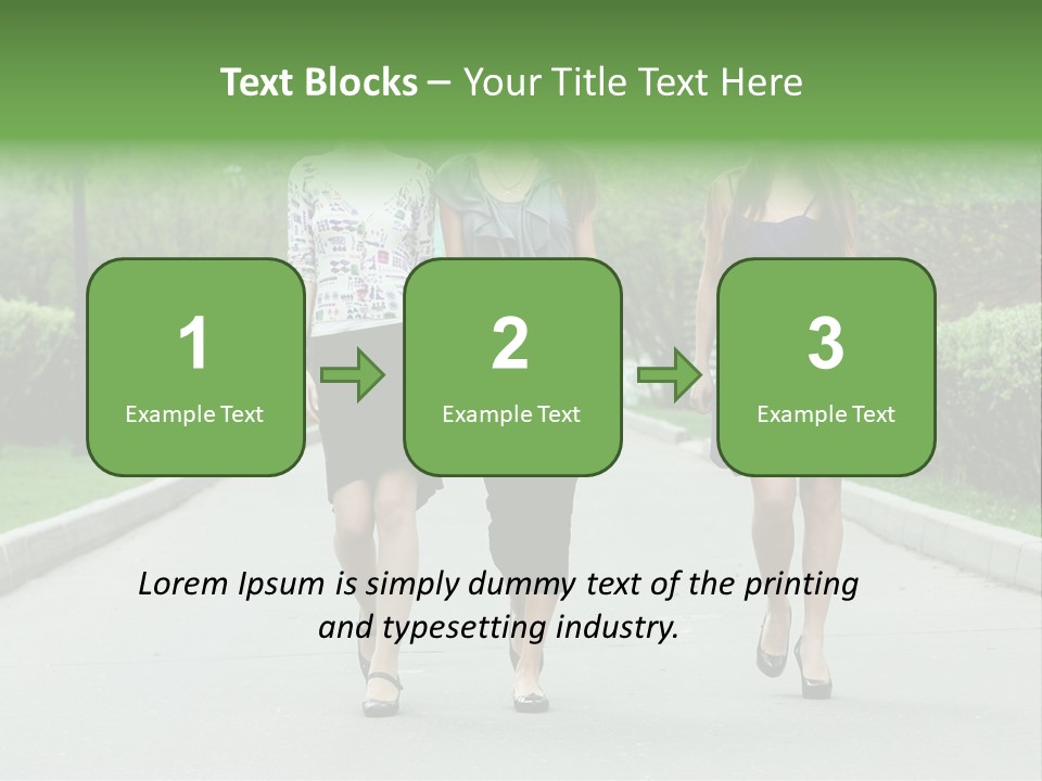 Three Girls Walking Down A Sidewalk In A Park PowerPoint Template