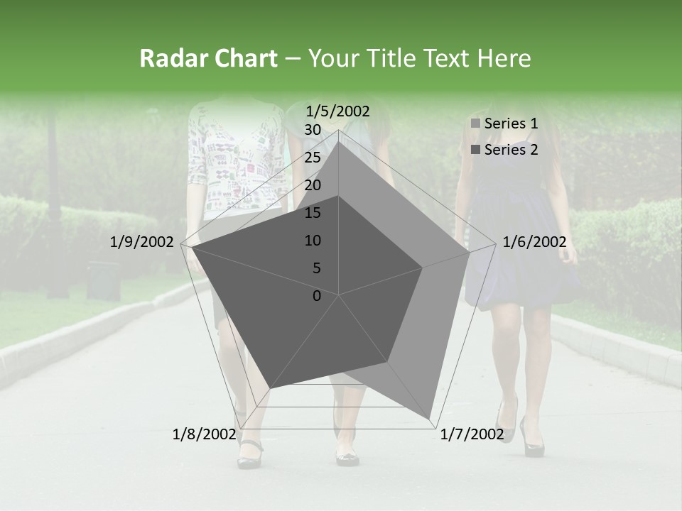 Three Girls Walking Down A Sidewalk In A Park PowerPoint Template